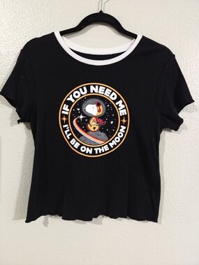 Peanuts Black Snoopy Astronaut Crop Space Graphic Tee